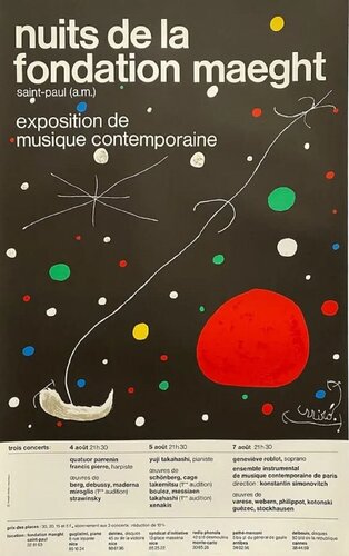 Original Litjographic poster in colors - Nuits de la Fondation, 1988 de Joan Miró, Obra en papel a la venta en Singulart