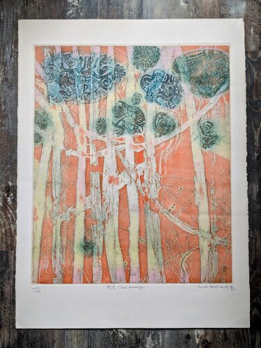 Rare Hand-signed color etching in relief-Wild Flower, 1970s van Shoici Hasegawa, Werk op papier te koop op Singulart