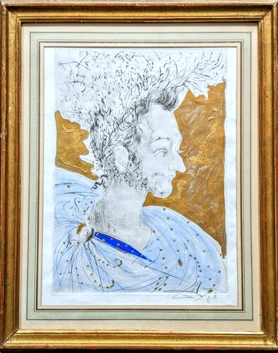 Mixed Media (Gouache, Gold and Engraving) - Portrait of Ronsard, 1968 par Salvador Dalí, Œuvre sur papier en vente sur Singulart