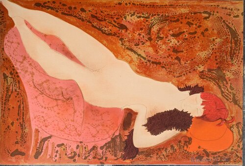 Nude I, Hand-Signed Lithograph in colors, 1970's by Alain Bonnefoit, Work on Paper for Sale on Singulart