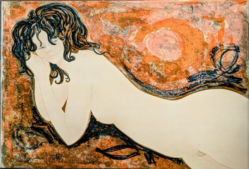 Nude V, Hand-Signed Lithograph in colors, 1970's by Alain Bonnefoit, Work on Paper for Sale on Singulart