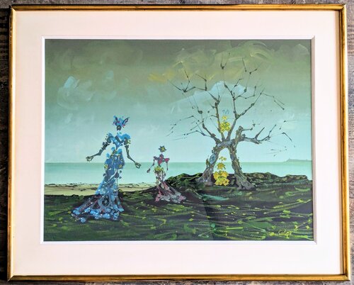 Two Surrealist Women in a Landscape - Gouache, hand-signed par Lucien Coutaud, Œuvre sur papier en vente sur Singulart
