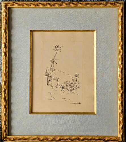 Character in landscape with palms, Rare Hand-signed Lithograph, ca 1940's by Albert Marquet, Work on Paper for Sale on Singulart