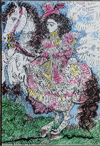 Jacqueline riding- Color lithographs, signed and dated, 1961 by Pablo Picasso, Work on Paper for Sale on Singulart