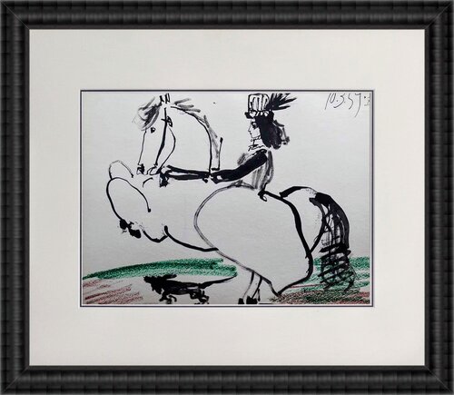 Jacqueline riding- Color lithograph, 1961 van Pablo Picasso, Werk op papier te koop op Singulart