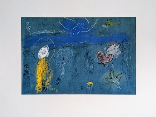 Adam and Eve - Lithographic impression in colors, 1986 von Marc Chagall, Werk auf Papier kaufen auf Singulart
