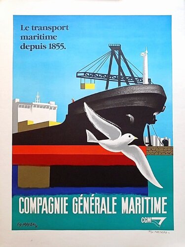 Ship in Marine Landscape/Hand-Signed Lithograph in colors, 1993 di Pierre Fix-Masseau, Opera su carta in vendita su Singulart