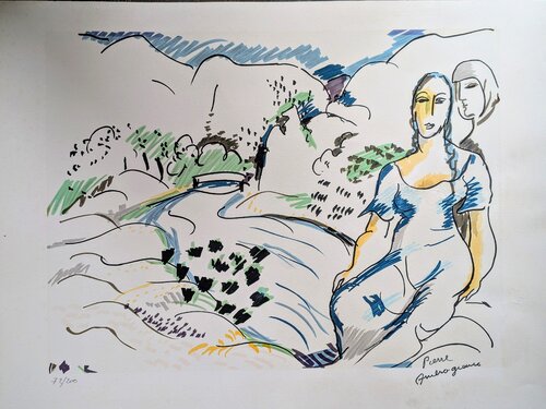 Women in a landscape - Signed original lithograph in colors, 1960-70's by Pierre Ambrogiani, Work on Paper for Sale on Singulart