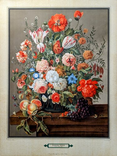 Still Life With Flowers And Fruits - Original Lithograph in Colors, signed in the plate, 1943 by Joseph Nigg, Work on Paper for Sale on Singulart