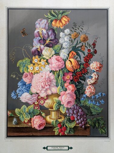 Still Life With Flowers And Fruits - Original Lithograph in Colors, signed in the plate, 1943 by Joseph Nigg, Work on Paper for Sale on Singulart