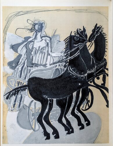 Limited edition Lithograph in colors - Black Horses and Chariot, 1955 by Georges Braque, Work on Paper for Sale on Singulart