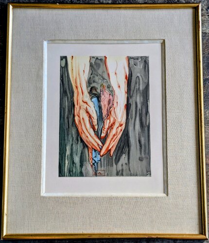 Divine Comédie Hell 16, La Montée de Géryon, 1963 - Signed Woodcut in colors par Salvador Dalí, Œuvre sur papier en vente sur Singulart