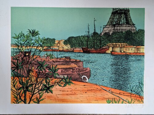 Seine and Eiffel Tower, Hand-Signed Lithograph, 1994 by Jean Carzou, Work on Paper for Sale on Singulart