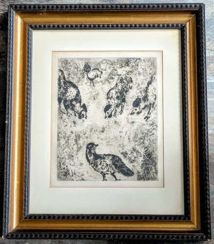 The partridge and the roosters, 1952-Signed original engraving on vellum by Marc Chagall, 紙面作品 for Sale on Singulart
