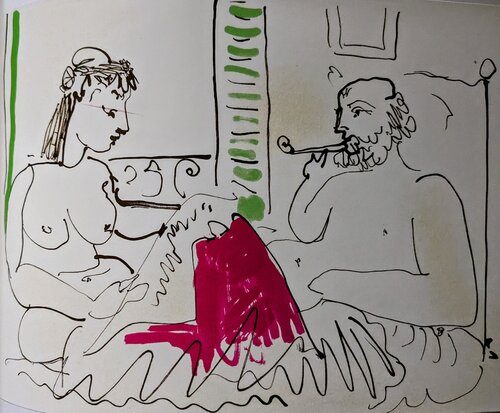 Nude couple - Original Lithograph in Colors, 1966 van Pablo Picasso, Werk op papier te koop op Singulart