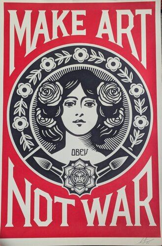 Make Art Not War, Hand-Signed Lithograph van Shepard Fairey, Werk op papier te koop op Singulart