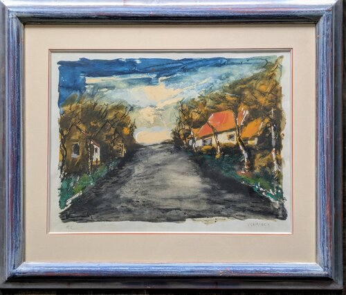 Landscape with houses - Hand-signed color lithograph, 1950's van Maurice de Vlaminck, Werk op papier te koop op Singulart