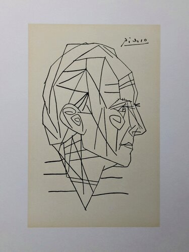 Man profile - Vintage lithographic poster, plate signed, 1952 van Pablo Picasso, Afdruk te koop op Singulart