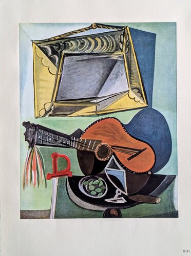 Still Life with Guitar - Color Lithograph(offset) on Marais paper, 1943 von Pablo Picasso, Druck kaufen auf Singulart