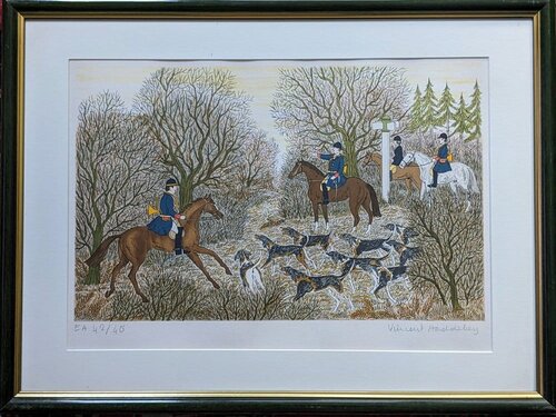 Hunting scene -  Original Hand-signed lithograph in colors, artist proof, 1970-80s by Vincent Haddelsey, Work on Paper for Sale on Singulart