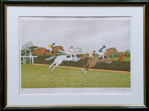 Horse Racing - Original Hand-signed lithograph in colors, artist proof, 1970-80s van Vincent Haddelsey, Werk op papier te koop op Singulart