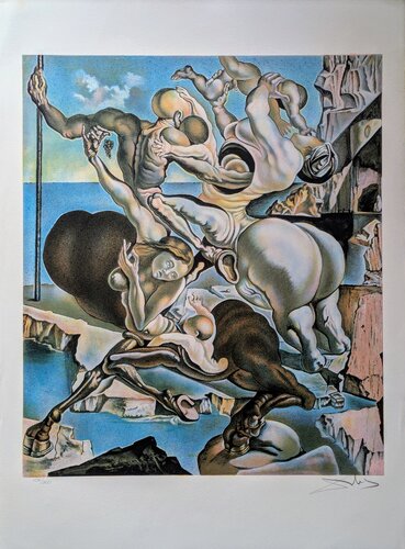 Hand-Signed Original Lithograph in Colors-Family of Marsupial Centaurs, 1970s par Salvador Dalí, Œuvre sur papier en vente sur Singulart