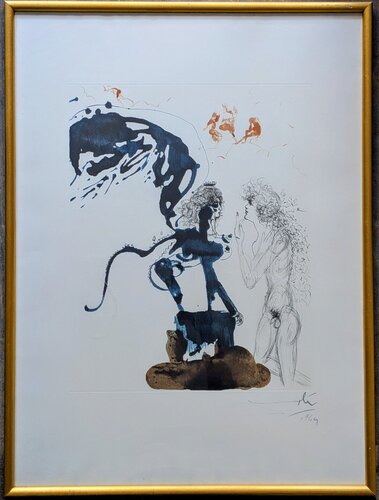 Hand-Signed Original Etching and Drypoint in Colors-Oedipus and Sphynx, 1964 par Salvador Dalí, Œuvre sur papier en vente sur Singulart
