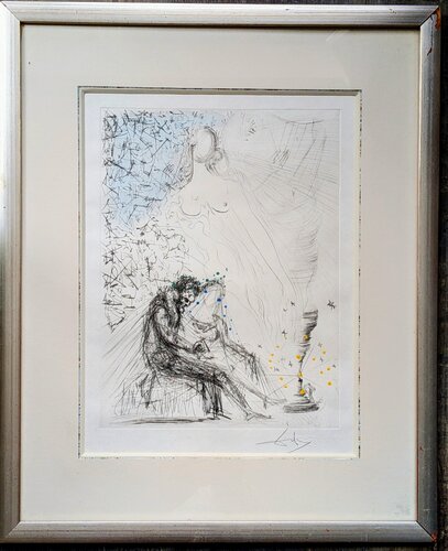 Salvador DALI - Couple with a candle (Couple a la bougie) - Original Hand-Signed Etching with Gouache on japan paper, 1968 par Salvador Dalí, Œuvre sur papier en vente sur Singulart