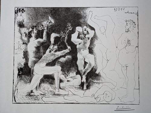 Dance of Fauns-Picasso for The Patriot-Color Lithograph after 1981 edition van Pablo Picasso, Werk op papier te koop op Singulart