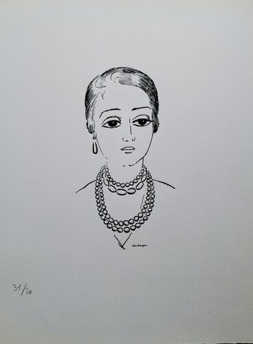 Kees Van Dongen - Elégante aux colliers, 1926 (later edition)-Zinchography print on Arches paper van Kees van Dongen, Werk op papier te koop op Singulart