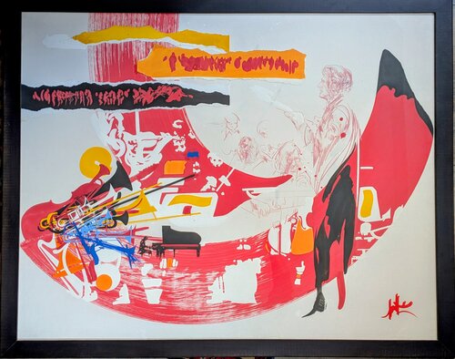Allegorie de la Musique - Mixed Media, Oil and Collage on paper, 1980s van Raymond Moretti, Werk op papier te koop op Singulart