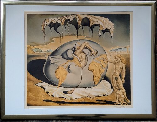 Hand-Signed Color Lithograph - Geopoliticus Child Watching the Birth of the New Man, 1970s van Salvador Dalí, Werk op papier te koop op Singulart