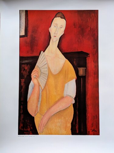 Woman with fan - Large Art impression in colors by Amedeo Modigliani, Work on Paper for Sale on Singulart
