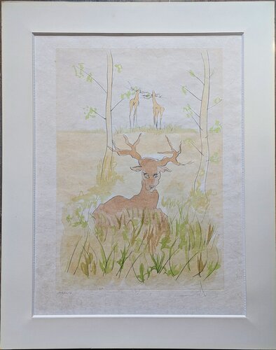 The Deer - Hand-Signed Original Drypoint Etching with Hand-colored stencil on japan paper, 1974 par Salvador Dalí, Œuvre sur papier en vente sur Singulart