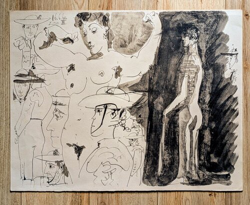 Rare Original Lithograph with Pochoir by Pablo Picasso - Study Sheets (Feuille D'Etudes), 1960 van Pablo Picasso, Werk op papier te koop op Singulart
