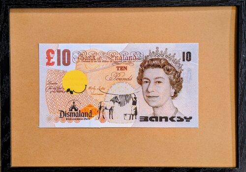 Banksy - Zebra with girl - Dismal 5 pounds note - Serigraph on canvas, 2015 de Banksy, Impresión a la venta en Singulart