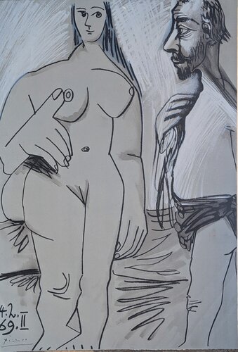 Pablo PICASSO-The painter and his model / Le peintre et le modèle 1972-Lithograph and stencil on Arches paper by Pablo Picasso, Work on Paper for Sale on Singulart