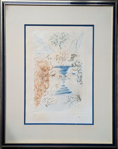 Salvador DALI-The Kiss-Original Hand-Signed Etching and Stencil in colours with Gold foil on Arches paper, 1971 par Salvador Dalí, Œuvre sur papier en vente sur Singulart