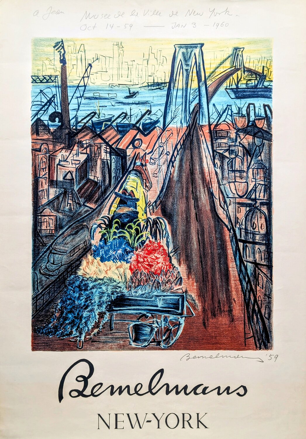 Brooklyn Bridge - Rare Hand-Signed and Dated Lithograph in colors, 1950 Ludwig Bemelmans Werk auf Papier zu verkaufen