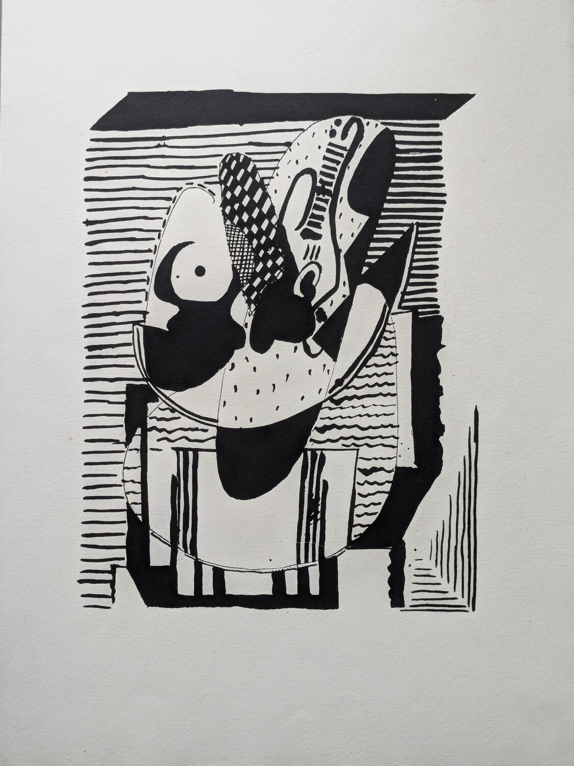 Rare Original Woodcut on vellum, Hélène Chez Archimède, 1955