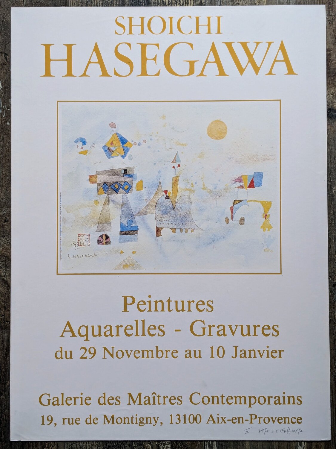 Composition - Hand-Signed Lithographic poster, 80's Shoici Hasegawa Werk auf Papier zu verkaufen
