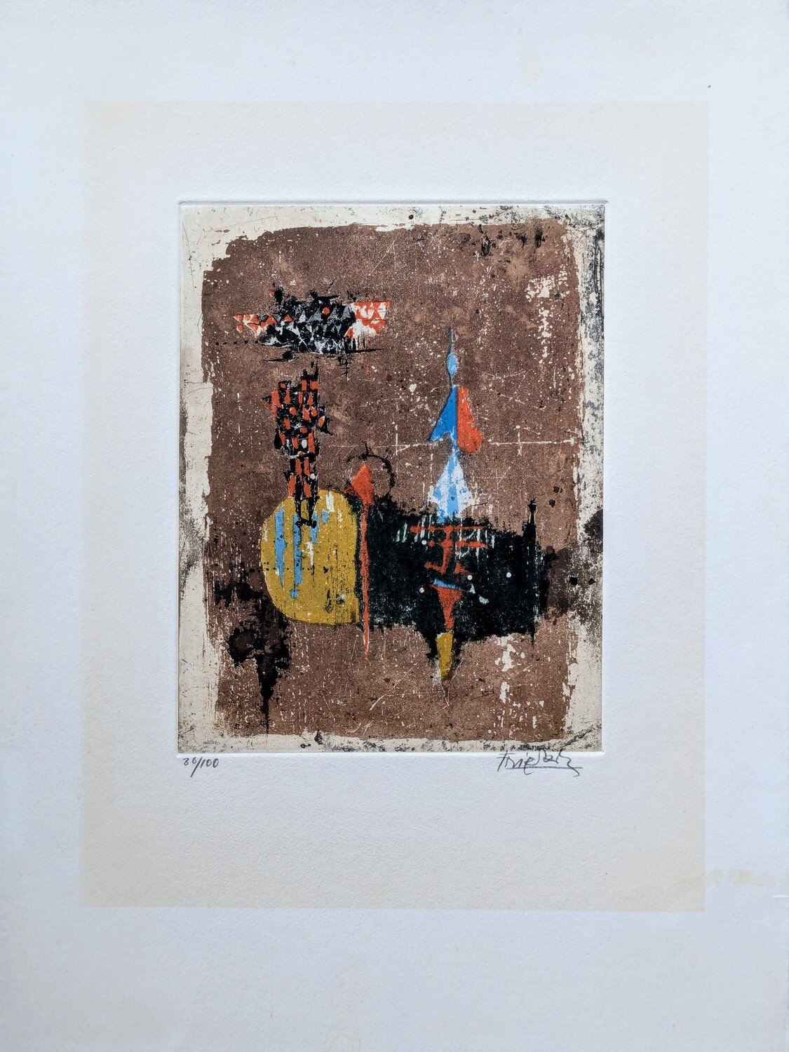 Abstraction - Hand-Signed aquatint in colors, 1970's Johnny Friedlaender Werk auf Papier zu verkaufen