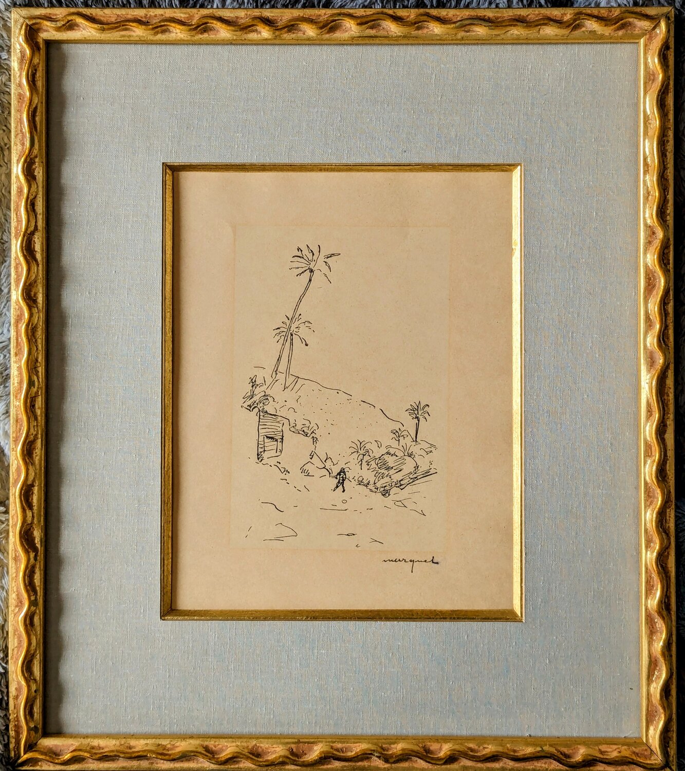 Character in landscape with palms, Rare Hand-signed Lithograph, ca 1940's Albert Marquet Werk auf Papier zu verkaufen
