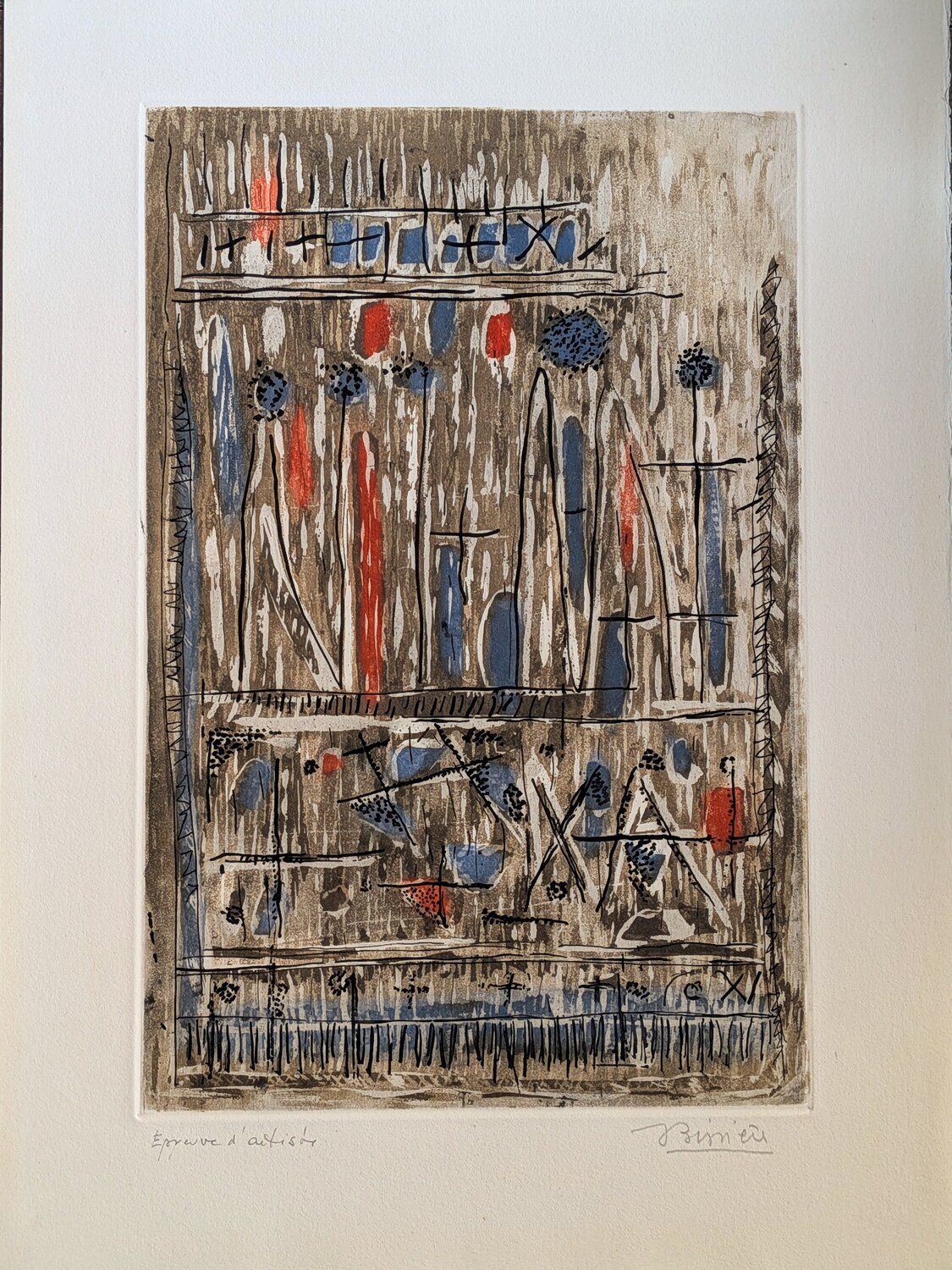 Abstraction-Hand-Signed Lithograph in colors, 1962 Roger Bissière Opera su carta in vendita