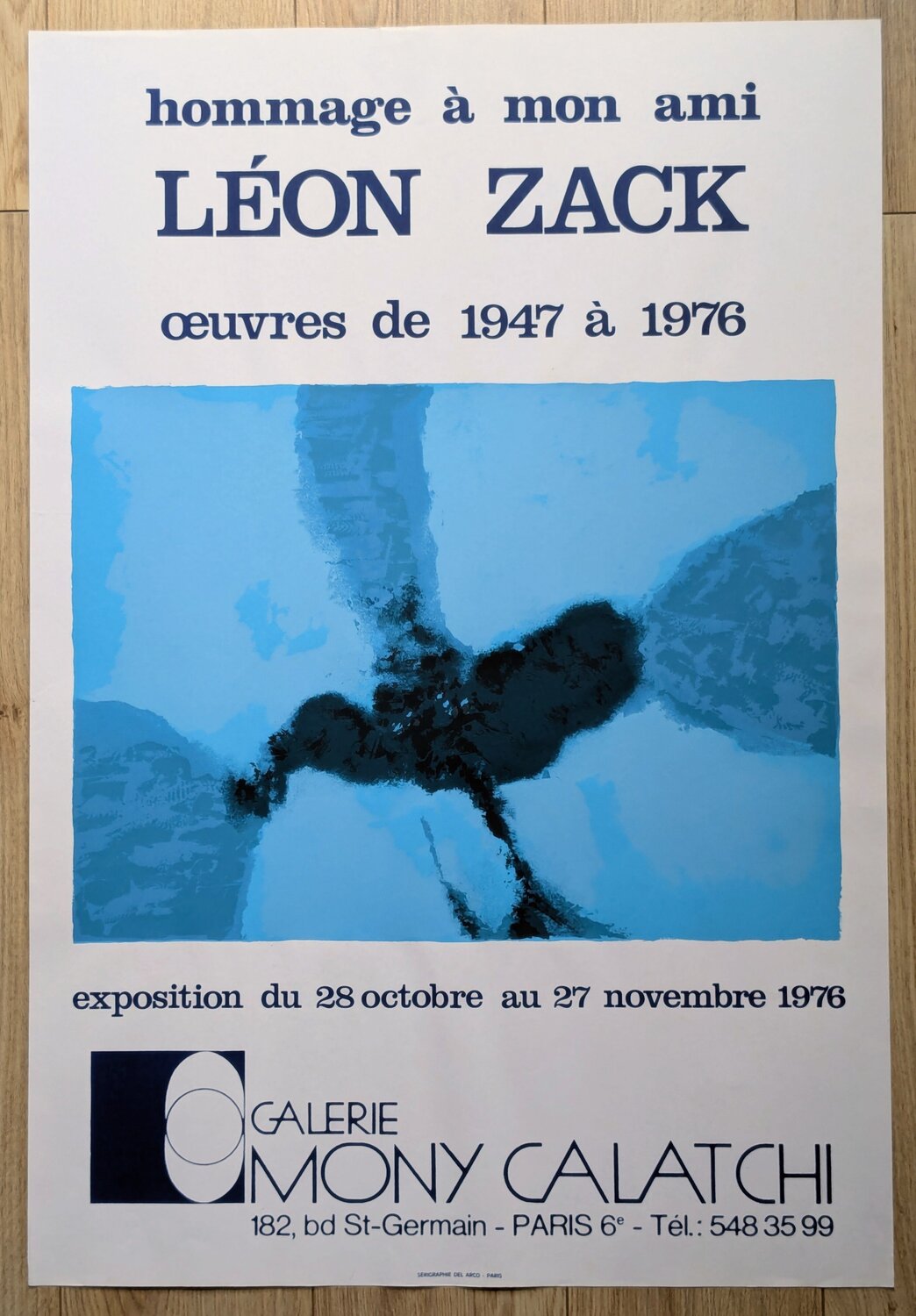 Abstraction in Blue - Serigraphy in colors for Zack exhibtion, 1976 Léon Zack Opera su carta in vendita
