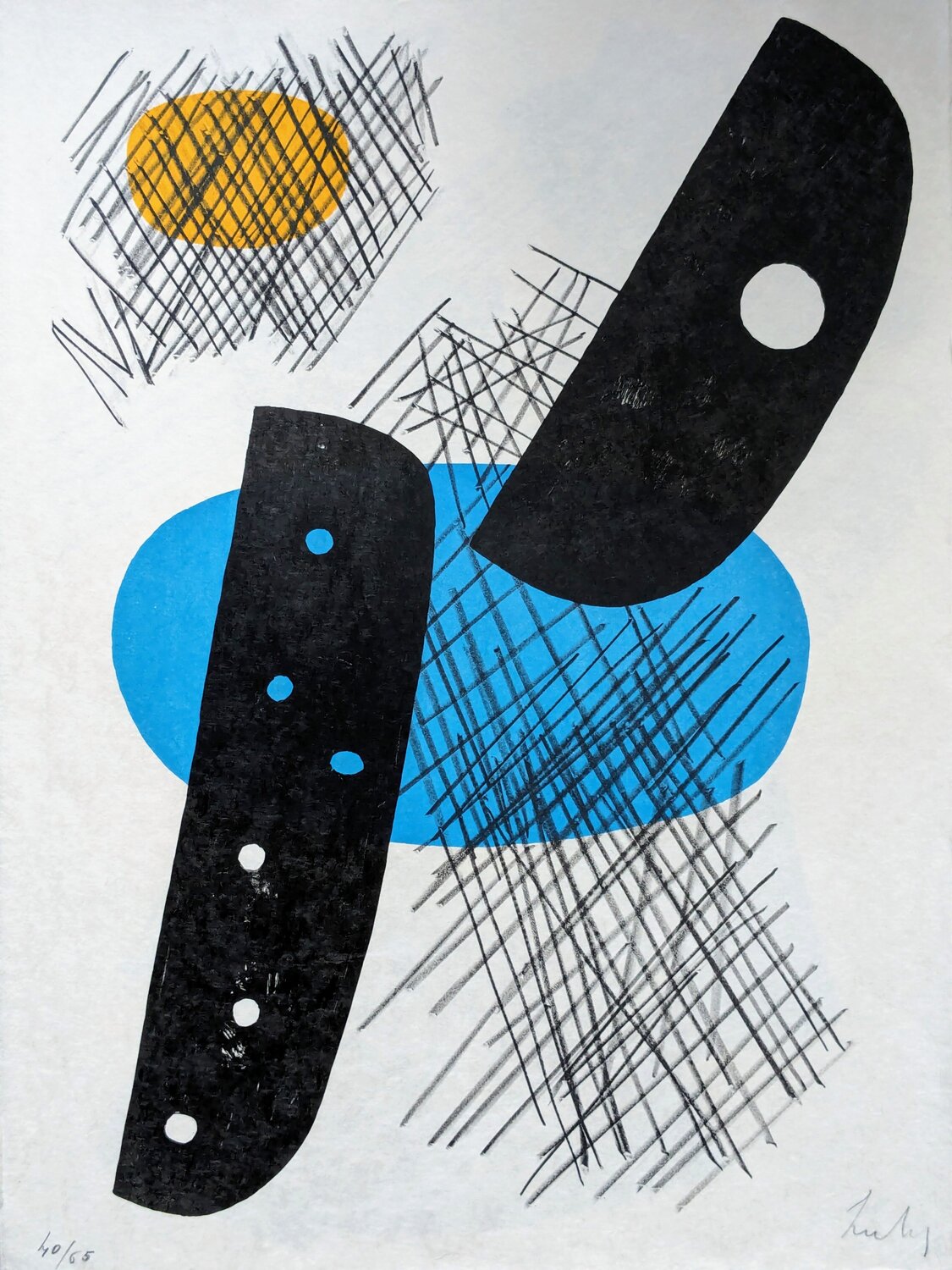 Abstract Geometric Composition II- Original lithograph in colors, 1970 Berto Lardera