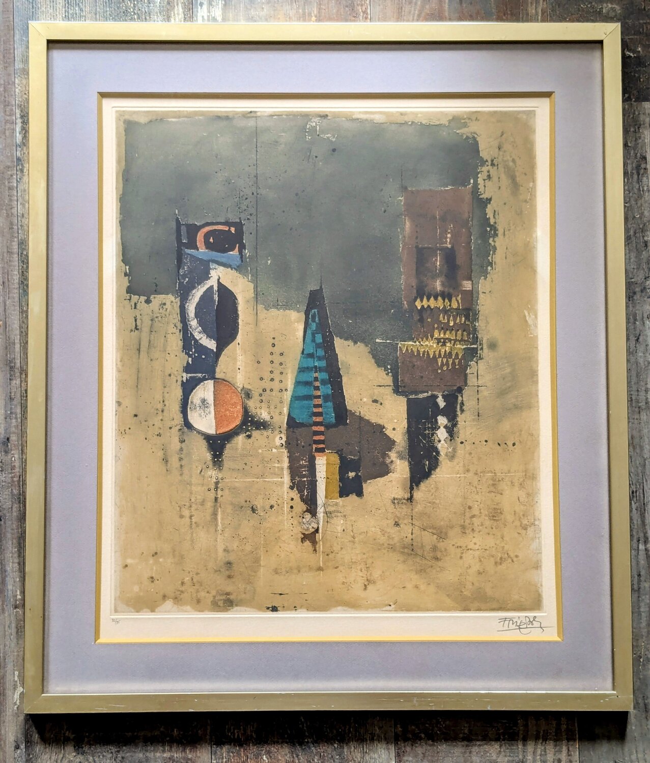 Abstract Composition - Hand-Signed Engraving with Aquatint in colors, 1970-80's. Johnny Friedlaender Werk auf Papier zu verkaufen