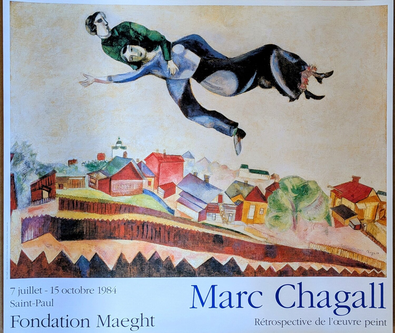 Above the city-Vintage poster in offset litograph, 1984 Marc Chagall Werk auf Papier zu verkaufen
