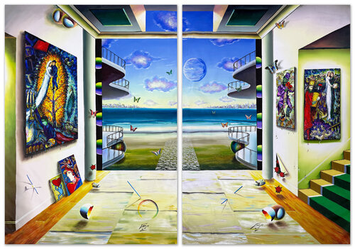 Surrealistic View (Diptych), huge original painting by Ferjo, Painting for Sale on Singulart
