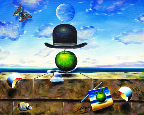 Homage to Magritte (large original painting on canvas) by Ferjo, Painting for Sale on Singulart